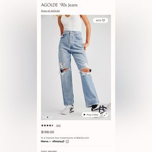 AGOLDE 90’s pinch waist high rise straight jean size 28 NWT